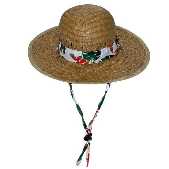 Goldcoast Sunwear Straw Sun Hat Tropical Floral Palm Leaf Band Tan White Green - Picture 12 of 17